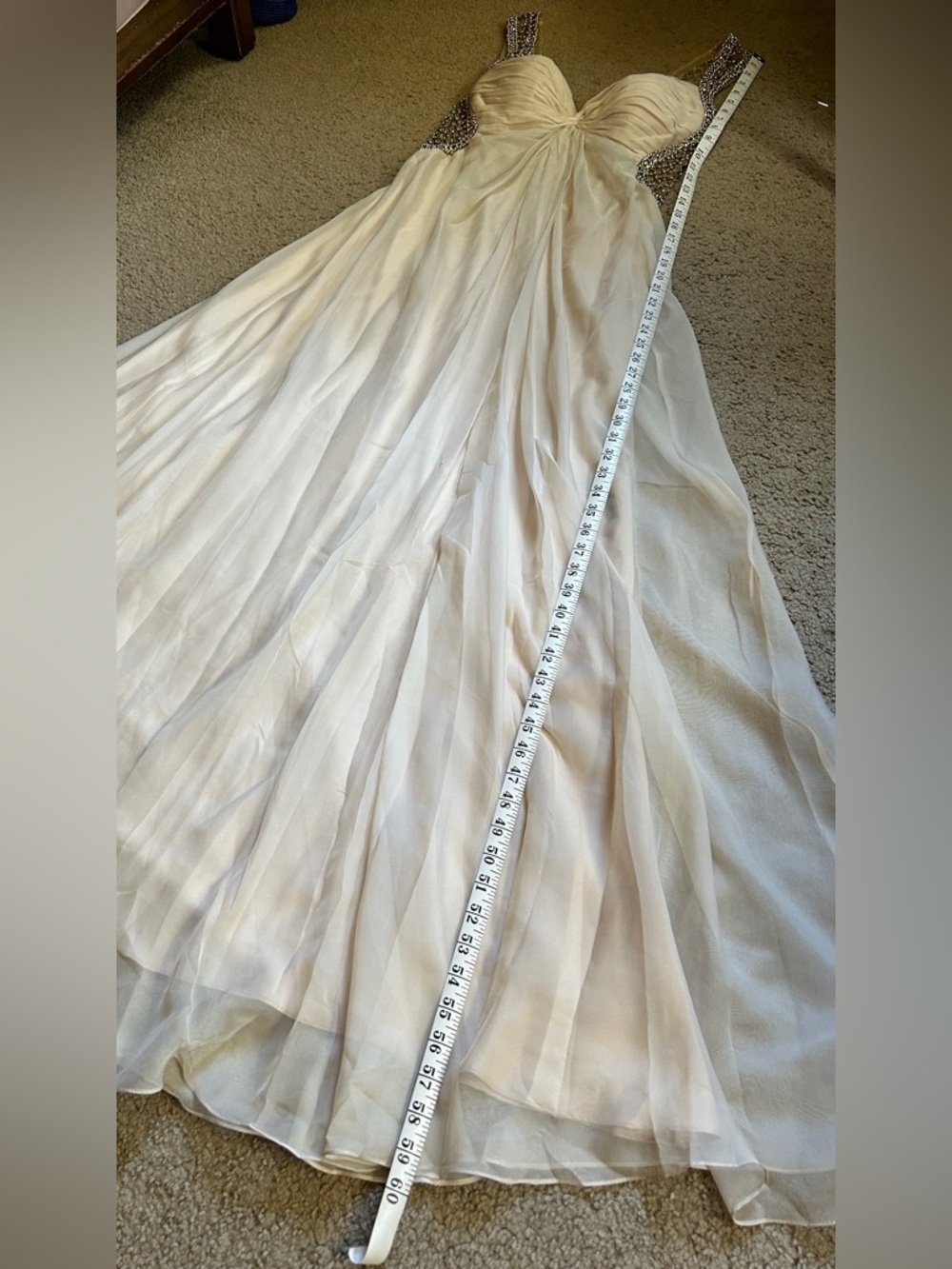 La Femme Chiffon Gown long Dress Size 10 Prompts Formal Beaded Sparkly champagne - Picture 7 of 16